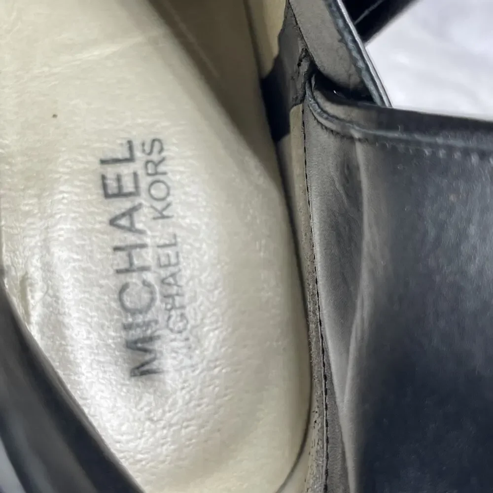 Michael Kors Womens 7M Black Leather Ankle Boots Buckle Strap Moto Biker
